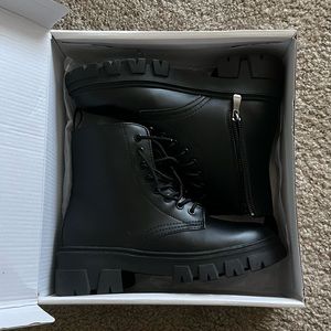 Black Lace Up Front Combat Boots
